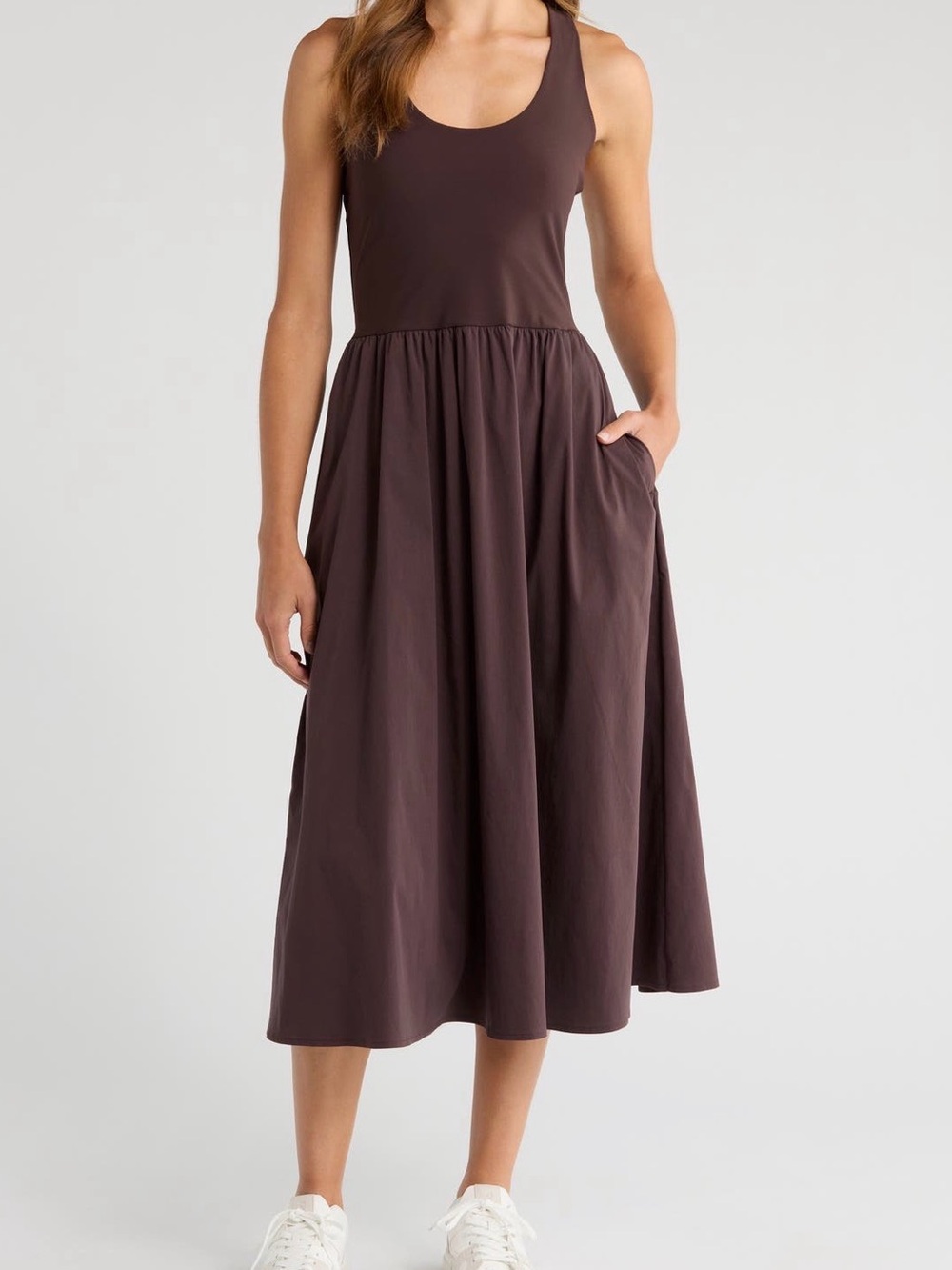 Sweaty Beatty Explorer Rib Bottice Racerback Dress in Sable Brow Brown XS
